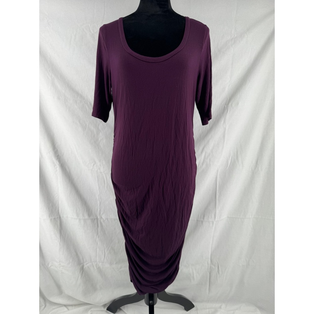 Motherhood Maternity Plum Purple Ruched Side Bodycon Midi Dress Large 96514
